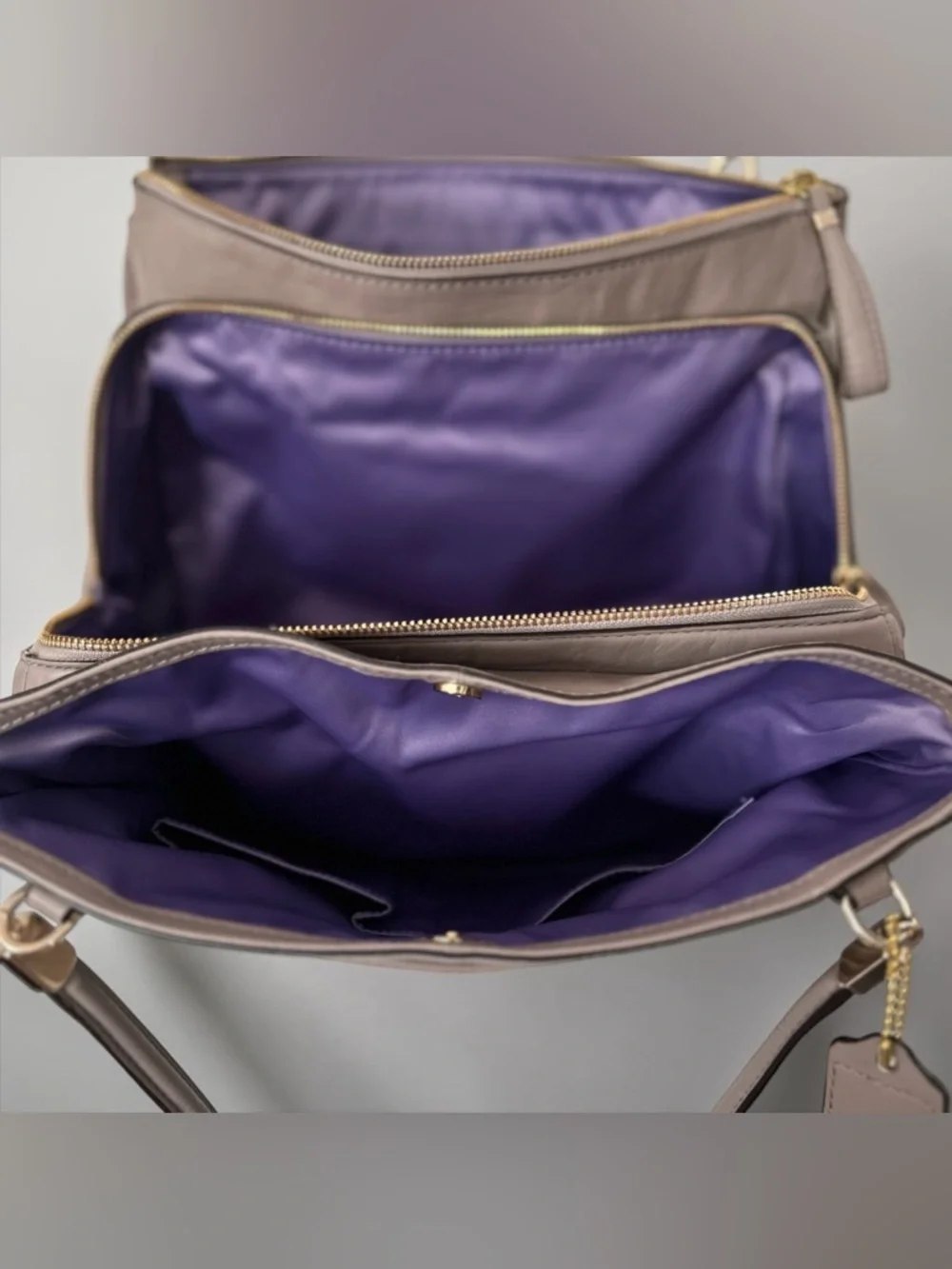 Coach Madison Cafe Carryall Shoulder Bag -Pintuck, Pleated Leather- Grey Birch - Picture 10 of 12